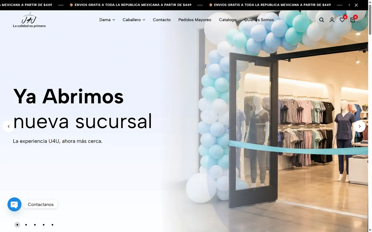 Portada de la tienda U4U en escritorio con su navegación por Dama y Caballero
